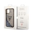 Custodia per iPhone 14 Guess Liquid Glitter Translucent Triangle Logo Nero