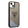 Custodia per iPhone 14 Guess Liquid Glitter Translucent Triangle Logo Nero