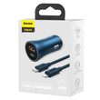 Autoladegerät USB und Typ C Baseus Golden Contactor Pro Dual Schnellladegerät Blau + Kabel Typ C an