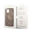Custodia Guess in pelle per iPhone 14 4G con logo in metallo Marrone