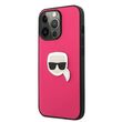 iPhone 13 Pro case Karl Lagerfeld Leather Ikonik Karl`s Head Metal Pink