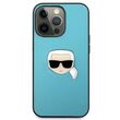 iPhone 13/13 Pro Hülle Karl Lagerfeld Leder Ikonik Karl`s Head Metal Blue
