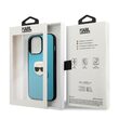 iPhone 13/13 Pro Hülle Karl Lagerfeld Leder Ikonik Karl`s Head Metal Blue