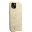 iPhone 14 Plus Hülle Guess Glitter TPU Flakes Script Metal Logo Gold