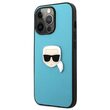 iPhone 13/13 Pro Hülle Karl Lagerfeld Leder Ikonik Karl`s Head Metal Blue
