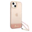 Custodia per iPhone 14 Plus Guess TPU Camera Outline cinturino traslucido rosa