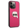 iPhone 13 Pro case Karl Lagerfeld Leather Ikonik Karl`s Head Metal Pink