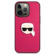 iPhone 13 Pro case Karl Lagerfeld Leather Ikonik Karl`s Head Metal Pink