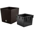 Vaso da fiori decorativo, Prosperplast, Rato, simil rattan, quadrato, marrone, 40x40x40,8 cm