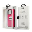 iPhone 13 Pro case Karl Lagerfeld Leather Ikonik Karl`s Head Metal Pink