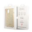 iPhone 14 Plus Hülle Guess Glitter TPU Flakes Script Metal Logo Gold