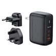 Set Incarcator Retea Mcdodo Mecha Series GaN 65W Dual Type-C + Cablu Type-c la Type-c 60W 2m EU/UK/US plug Black