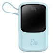 Baseus External battery Q Pow Digital Display 20000mAh, 20W, Lightning, Type-C, USB, USB-C cable, 3A, Blue