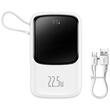 Baseus External battery Q Pow Digital Display Quick Charge, QC/PD, 10000mAh, 22.5W, integrated Type-C cable, White