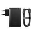 Baseus Netzwerkladegerät GaN5 Pro 2x USB-C und 1x USB-A, Schnellladegerät, 140 W + Typ-C-zu-Typ-C-Kabel, 1 m, Schwarz