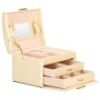 Portagioie, MDF, pelle ecologica e velluto, crema e rosa, con specchio, 17,5x14x12,5 cm, Springos