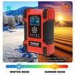 Intelligente autogelijkrichter met impulsreparatiefunctie, Foxsur, 12V 12A 24V 6A, 7 laadfasen, 9 bedrijfsmodi, Switchmode-technologie, LCD-scherm, auto, motorfiets, vrachtwagen, caravan, rood met zwart