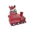 Decorazione natalizia, ceramica, treno con renne e abete, rosso, LED, 3xAA, 38 cm