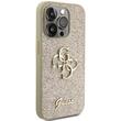 Guess Coque Fixe Paillettes 4G Logo Métal iPhone 15 Pro Or