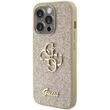 Guess Coque Fixe Paillettes 4G Logo Métal iPhone 15 Pro Or
