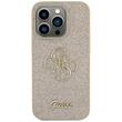 Guess Coque Fixe Paillettes 4G Logo Métal iPhone 15 Pro Or