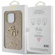 Guess Coque Fixe Paillettes 4G Logo Métal iPhone 15 Pro Or