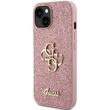 Guess Husa Fixed Glitter 4G Metal Logo iPhone 15 Roz