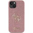 Guess Husa Fixed Glitter 4G Metal Logo iPhone 15 Roz