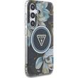 Coque Guess Glitter Flowers Triangle Buttons MagSafe Samsung Galaxy S25 Noir