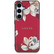 Guess hoesje met korrelig bloemenpatroon MagSafe Samsung Galaxy S25 fuchsia
