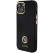 Guess Hoesje Vloeibaar Siliconen 4G Strass Metaal Logo iPhone 15 Zwart