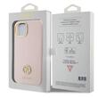 Guess Husa Liquid Silicone 4G Strass Metal Logo iPhone 15 Roz