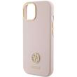 Guess Husa Liquid Silicone 4G Strass Metal Logo iPhone 15 Roz