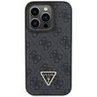 Guess Coque PU 4G Strass Triangle Logo Métal avec Bandoulière iPhone 15 Pro Noir