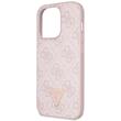 Guess PU 4G Strass Triangle Metal Logo Case met Crossbody Band iPhone 15 Pro Roze