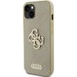 Guess Husa Perforated 4G Glitter Metal Logo iPhone 15 Auriu