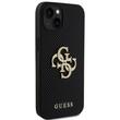 Guess Hoesje Geperforeerd 4G Glitter Metaal Logo iPhone 15 Zwart