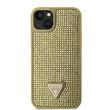 Guess Case Strass Driehoek Metalen Logo iPhone 15 Goud