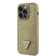Custodia Guss con strass e logo in metallo triangolare per iPhone 15 Pro Max, oro