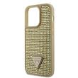 Custodia Guss con strass e logo in metallo triangolare per iPhone 15 Pro Max, oro