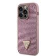 Guess Husa Rhinestones Triangle Metal Logo iPhone 15 Pro Roz