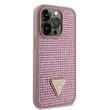 Guess Husa Rhinestones Triangle Metal Logo iPhone 15 Pro Roz