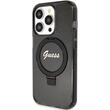 Custodia Guess con supporto ad anello Glitter MagSafe per iPhone 15 Pro nera