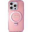 Custodia Guess Ring Stand Glitter MagSafe iPhone 15 Pro Rosa