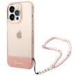 Custodia Guess in TPU con contorno della fotocamera e cinturino traslucido per iPhone 14 Pro rosa
