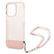 Custodia Guess in TPU con contorno della fotocamera e cinturino traslucido per iPhone 14 Pro rosa