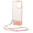 Custodia Guess in TPU con contorno della fotocamera e cinturino traslucido per iPhone 14 Pro rosa