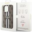 Custodia Guess 4G strisce stampate MagSafe iPhone 15 Pro Marrone