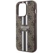 Custodia Guess 4G strisce stampate MagSafe iPhone 15 Pro Marrone