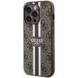 Custodia Guess 4G strisce stampate MagSafe iPhone 15 Pro Marrone